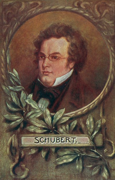 Franz Schubert, österrikisk kompositör (färglitografi) av European School