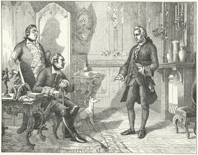 Fredrik den store av Preussen med poeten Christian Furchtegott Gellert av European School