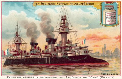 Fransk pansarkryssare Dupuy de Lome (chromolitho) av European School