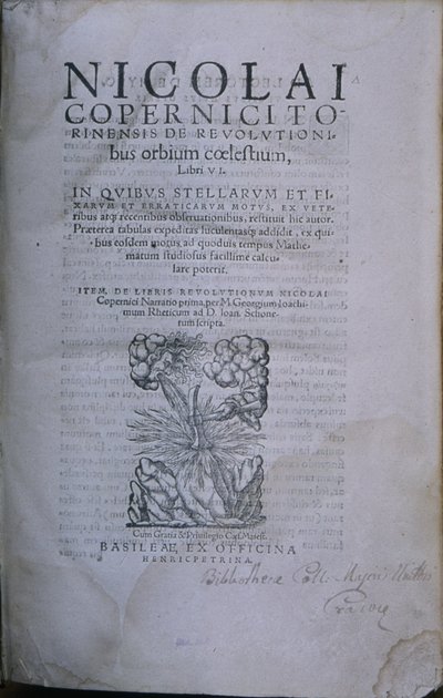 Frontispice från andra upplagan av De Revolutionibus Orbium Coelestium av Nicholaus Copernicus (tryckt bok) av European School