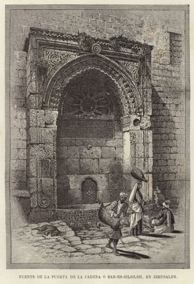 Fontän för kedjans port eller Bab-Es-Silsileh, i Jerusalem av European School