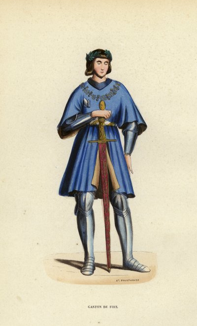 Gaston De Foix (färgad gravyr) av European School