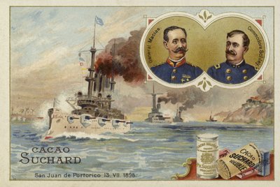 General Manuel Macias och Commodore Winfield Scott Schley, San Juan de Puerto Rico, spansk-amerikanska kriget, 13 juli 1898 av European School