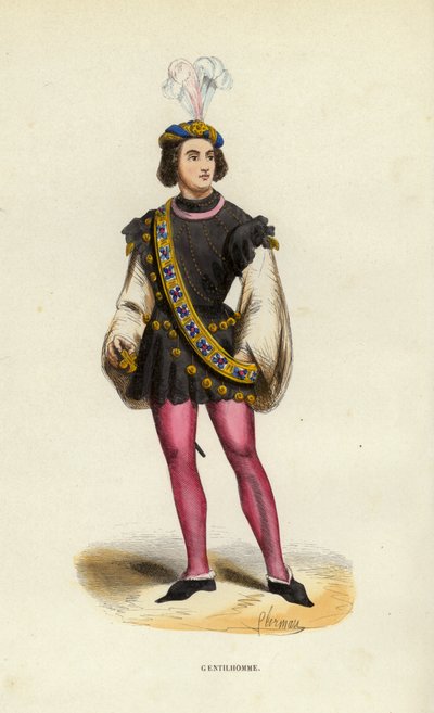 Gentilhomme (färgad gravyr) av European School