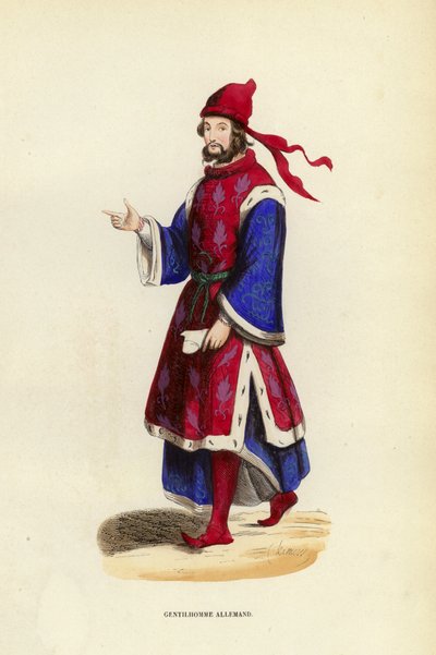 Tysk Gentleman (färgad gravyr) av European School