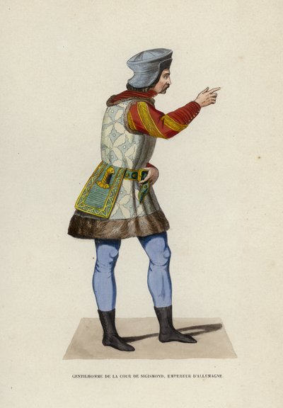 Gentleman of the Court Sigismund, kejsare av Tyskland (färgad gravyr) av European School