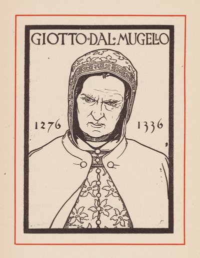 Giotto, italiensk medeltidskonstnär (litografi) av European School