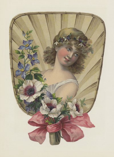 Flicka med blommor (färg litho) av European School