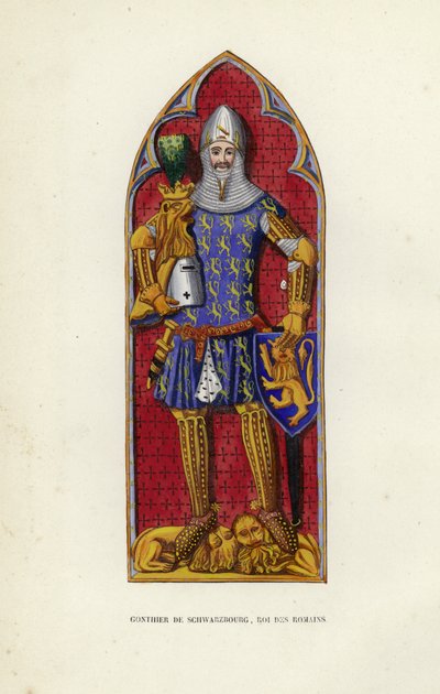 Gonthier De Schwarzbourg, romarnas kung (färgad gravyr) av European School