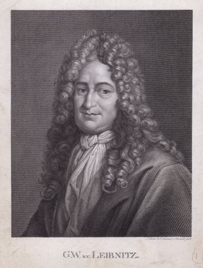 Gottfried Wilhelm Leibniz, tysk filosof, matematiker och polymat (gravyr) av European School