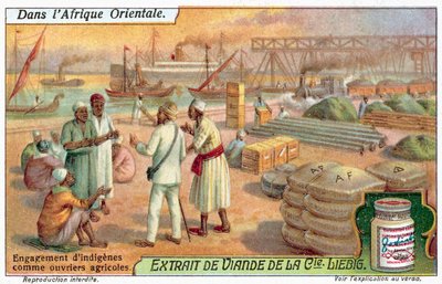 Anställa infödda lantarbetare (chromolitho) av European School
