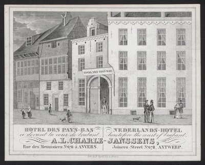 Hotel Des Pays Bas, Nederlands Hotel, A L Charle-Janssens, Antwerpen, Antwerpen (gravyr) av European School