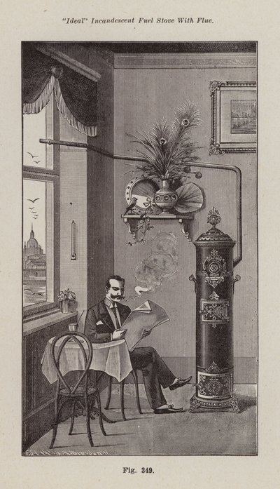 "Ideal" glödande bränslekamin med rökkanal (litho) av European School