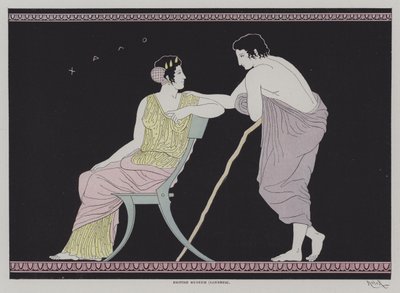 Illustration från antik grekisk keramik (färg litho) av European School