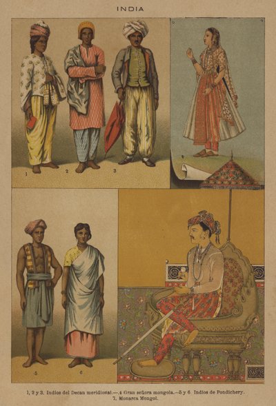 Indien (färg litho) av European School