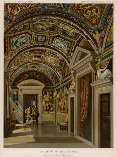 Interiör av Palazzo Doria, Genua, Italien (färg litho) av European School