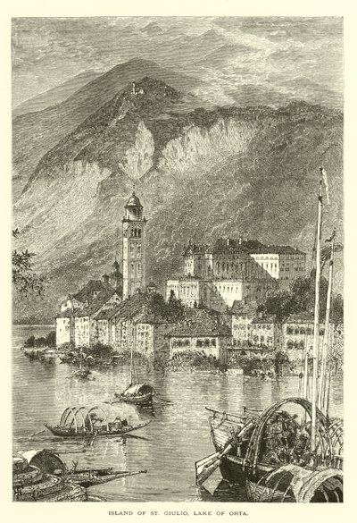 Ön St Giulio, sjön Orta (gravyr) av European School