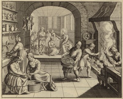 Jesus Kristus hemma hos Marta och Maria (gravyr) av European School