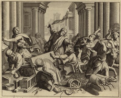 Jesus Kristus driver växlarna från templet (gravyr) av European School