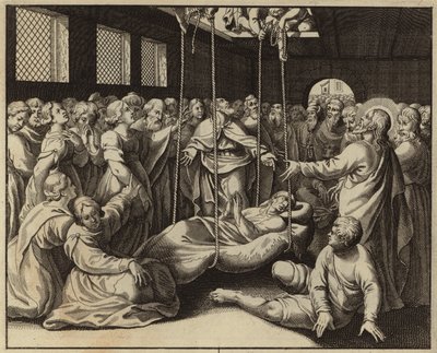 Jesus Kristus helar en förlamad man (gravyr) av European School