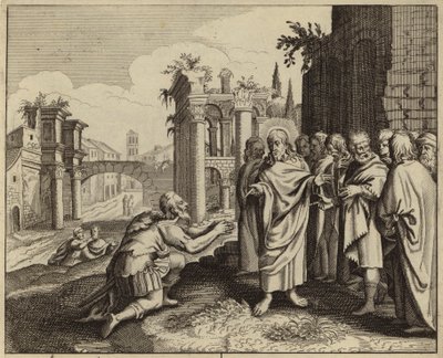 Jesus Kristus botar en tjänstemans son (Johannes 4) (gravyr) av European School