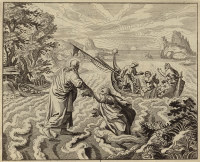 Jesus Kristus går på Galileiska sjön (gravyr) av European School