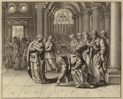 Jesus och kvinnan fångade i äktenskapsbrott (gravyr) av European School