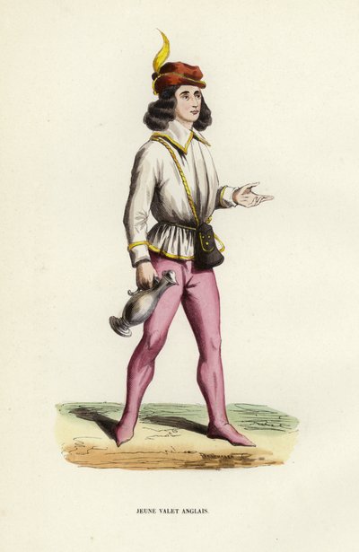 Young English Valet (färgad gravyr) av European School