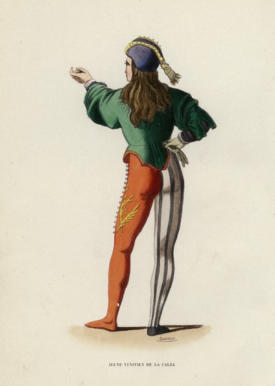 Ung venetian från La Calza (färgad gravyr) av European School
