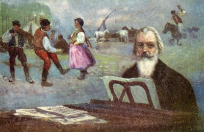Johannes Brahms: Ungerska danser (färglitografi) av European School