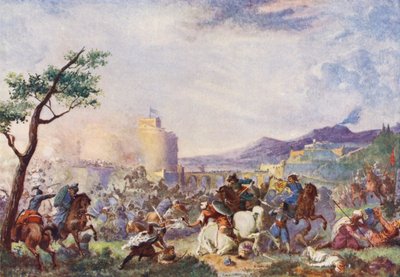 John Sobieski vid Reliefen i Wien (färglitografi) av European School