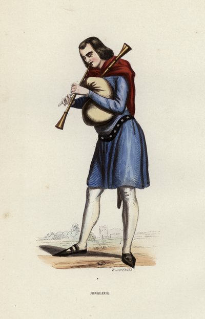 Jonglör (färgad gravyr) av European School