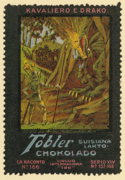 Riddaren och draken (färglitografi) av European School