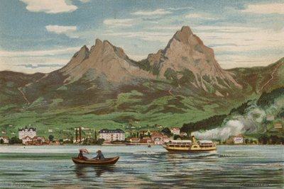 Vierwaldstättersjön: Brunnen (färg litho) av European School
