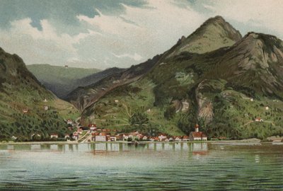 Luzernsjön: Gersau (färglitografi) av European School