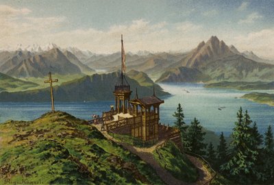 Luzernsjön: Rigi-Kanzeli (färglitografi) av European School