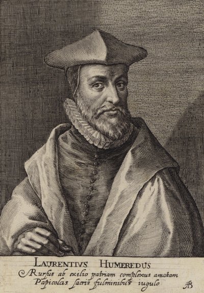 Laurence Humphrey, engelsk teolog, president för Magdalen College, Oxford (gravyr) av European School