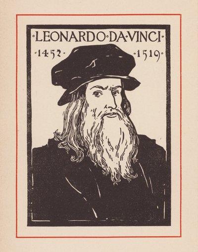 Leonardo da Vinci, italiensk renässansmänniska (litografi) av European School
