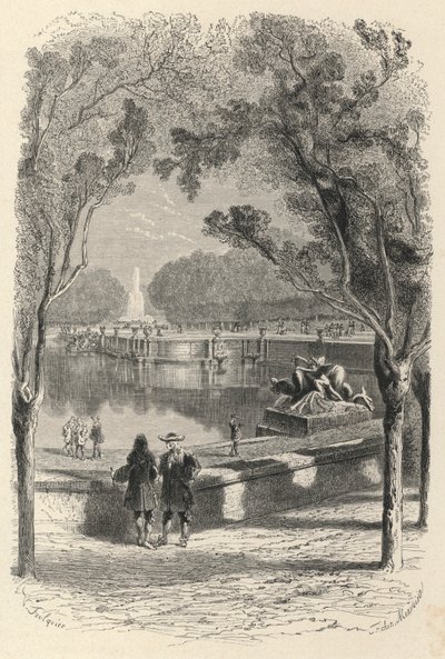 De höga terrasserna i Versailles (gravyr) av European School