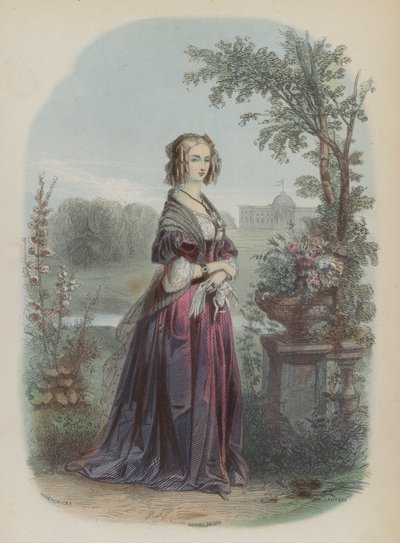 Louise av Orleans, drottning gemål av Leopold I, kung av belgarna (färgad gravyr) av European School