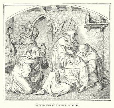 Luther ligger i sin cell och svimmar (gravyr) av European School