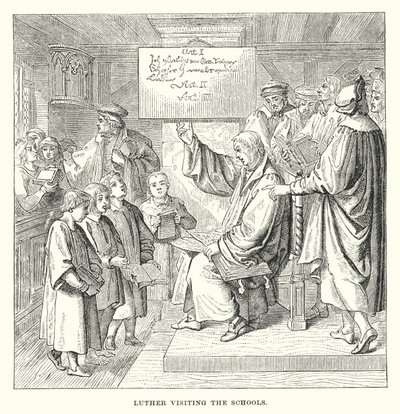 Luther besöker skolorna (gravyr) av European School