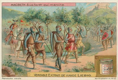 Macbeth. Skogen som marscherade, Liebig-kort, början av 1900-talet (chromo) av European School