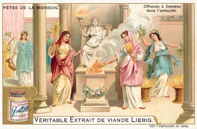 Att göra erbjudanden till Demeter i antikens Grekland (chromolitho) av European School