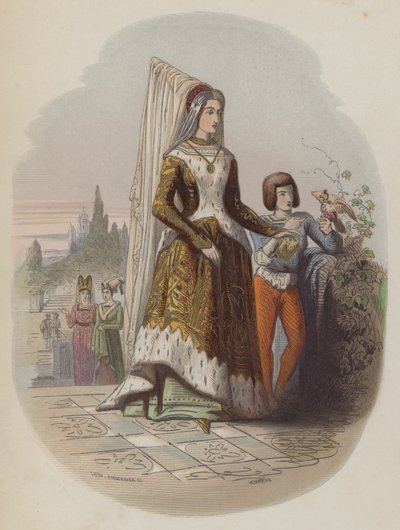 Maria av Bourgogne, första fru till den framtida helige romerske kejsaren Maximilian I (färgad gravyr) av European School