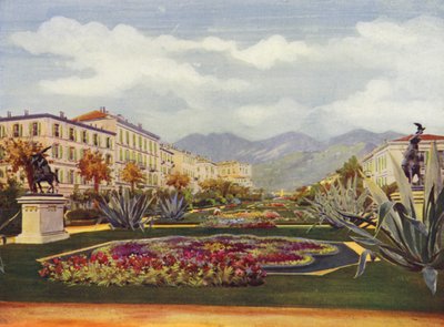 Menton, Le Jardin Public (färglitografi) av European School