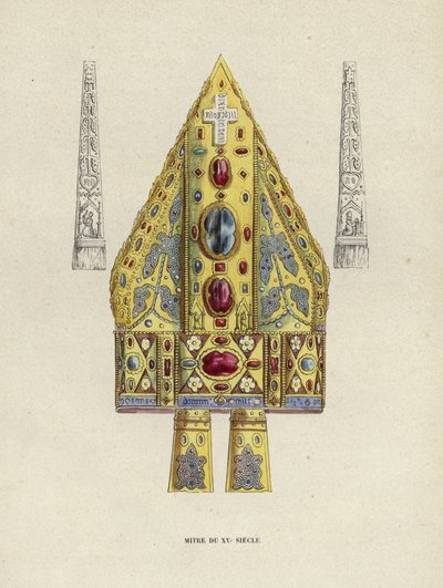 15th Century Mitre (färgad gravyr) av European School
