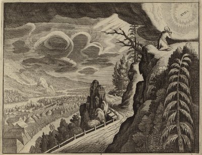 Moses talar till Gud på berget Sinai (gravyr) av European School