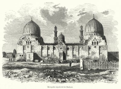 Sultan Barquqs moské och mausoleum, Kairo, Egypten (litho) av European School