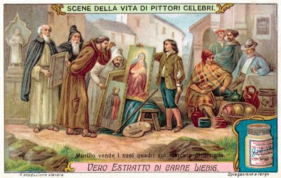 Murillo säljer sina målningar på marknaden i Sevilla (chromolitho) av European School